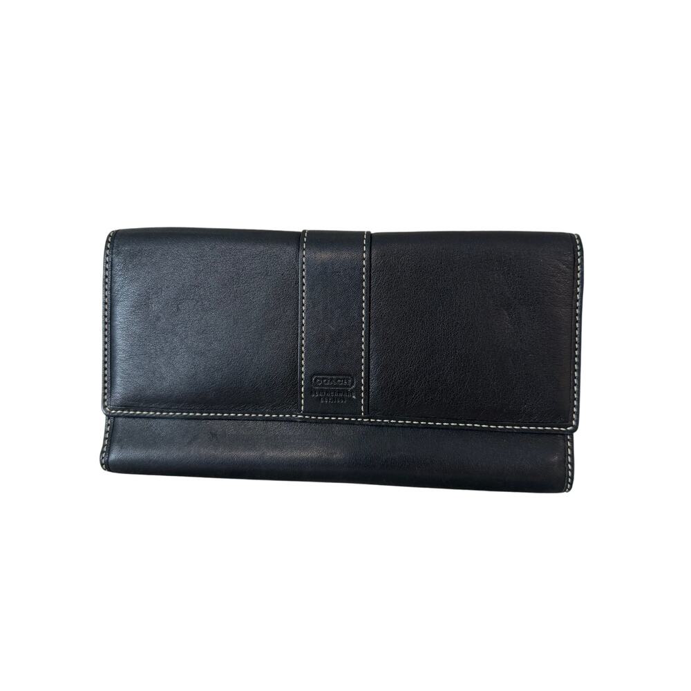 COACH Vintage Hampton Black Leather Trifold Wallet Y2K 90’s